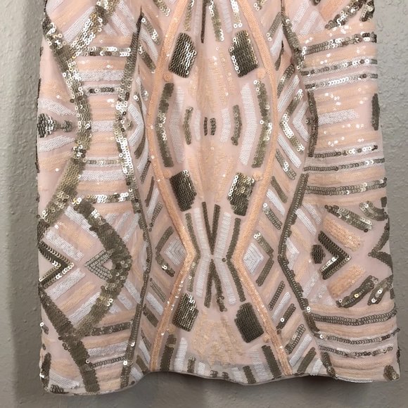 Aidan Mattox Blush Pink Fully Sequined Halter Neck Mini Cocktail Dress - Picture 3 of 12